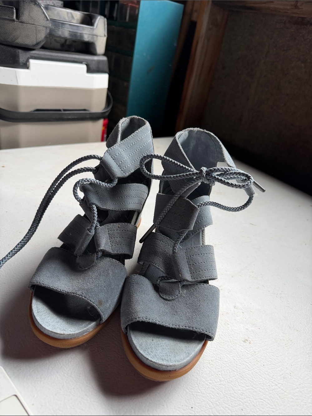 Sorel Blue Suede Lace-Up Strappy Women’s Sandals